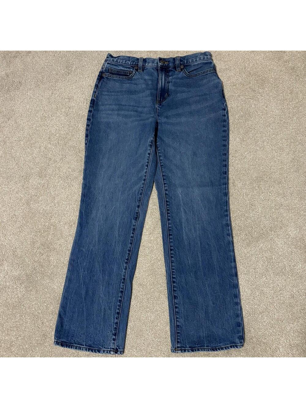 Lands End Women’s High Rise Straight Leg Jeans Size 8 Medium Wash Blue 30x28